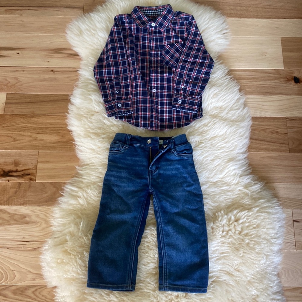 2T Levi Jeans little boys, toddler pants with plaid flannel button down kids